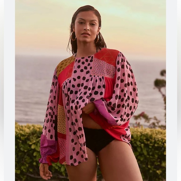 Flawed - Anthropologie Blank London Polka Dot Peasant Blouse - Petite - Picture 1 of 16